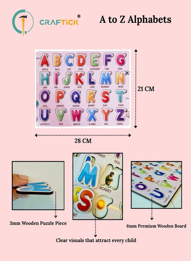 Craftick Wooden Alphabets Puzzles for Kids Age 2 Years Early Educational Learning ABCD Capital Letters Toy-Multi Color | Perfect for Homeschooling, Kindergarten and Nursery Students | Return Gift - Image 2